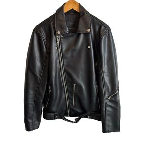 Zara Vegan Leather Zip Moto Jacket - Black - Size Large